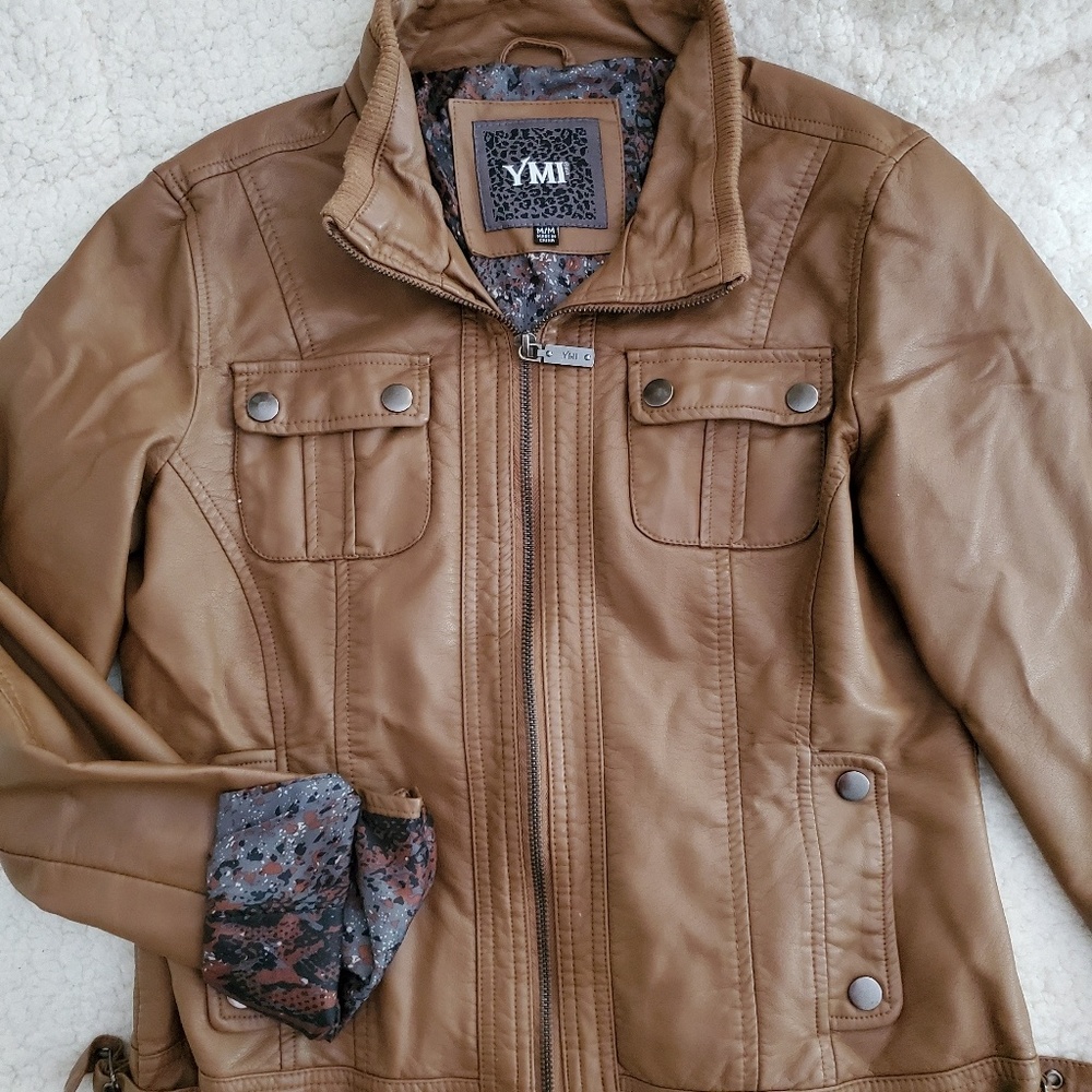 Super Soft Vegan Leather Zip High Collar Jacket - Picture 3 of 9